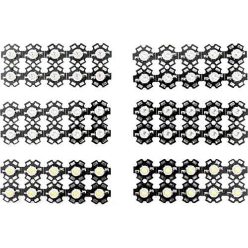 10pcs a lot 1W 3W White/Warm White High Power LED Lamp Bead For Flashlight Lights Bulb Chip+20MM Radiator Aluminum Base For DIY