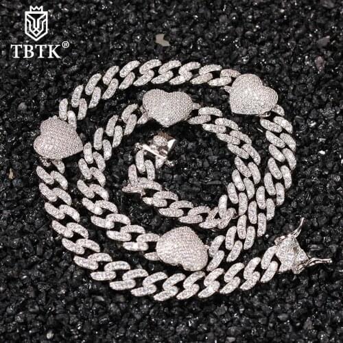 TBTK Hiphop 9MM Cuban link Chain Necklace With Mini Hearts Aesthetic CZ Choker Fashion Jewelry Best Gift