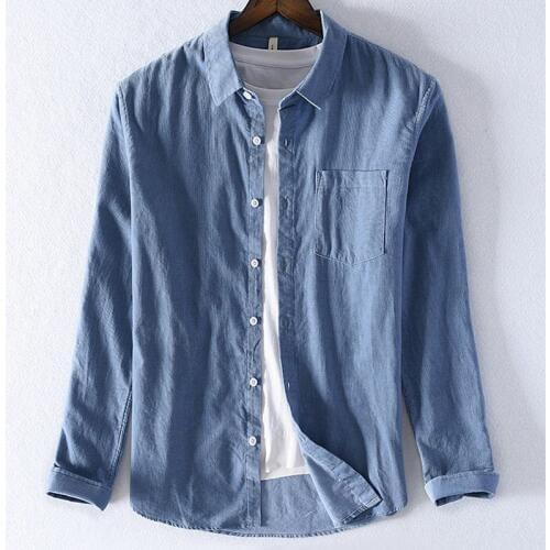 High quality 2019 Autumn Mens long sleeve flannel denim shirts 100% cotton casual vintage mens shirts fashion mens clothing tops