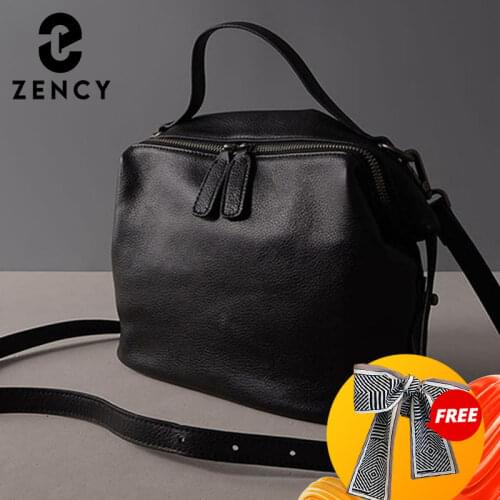 Zency Classic Women Handbag Genuine Leather Lady Casual Tote High Quality Fashion Female Crossbody Shoulder Bag Grey Burgundy
