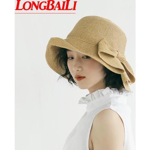 LongBaiLi Fashion Summer Women Straw Sun Hats Paper Braid Bow Foldable Beach Hat SWDS108