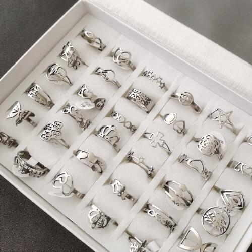 Wholesale 15Pcs/Lot Stainless Steel Rings Love Cross Mix Design Trendy Gold Ss Ring Fashion Cool Wedding Party Jewelry For Women