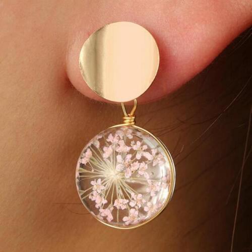 Cute Glass Ball Stud Earrings For Women True Flower Transparent Ball Unique Earrings Gifts For Women Wholesale Free Shipping