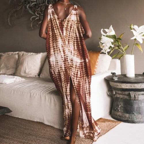 Irregular Maxi Dress Printed Sleeveless Short Skirt Fashion Urban Leisure Commuter Womens Clothing Split Summer New 2021 V-Neck