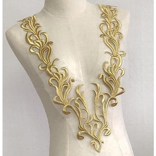 Gold Neckline collar Lace Fabric Trims Sew On Patches Embroidery For Wedding Appliques Decoration DIY