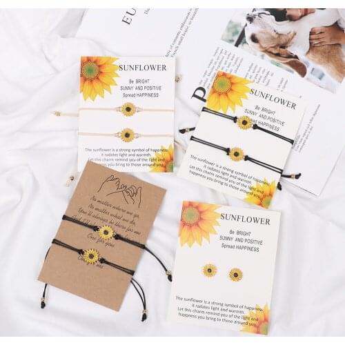 1 pair Sunflower Bracelet Adjustable Woven Bracelet Foot Chain Sunflower Earring Summer Friendship Beach Bracelet Jewelry