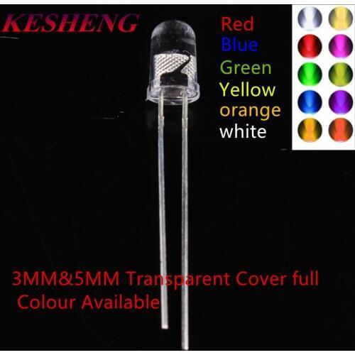100PCS 3MM 5MM DIP Transparent Cover LED Red Yellow Green Blue Warm White high bright F3 F5 quality bead light emitting diode
