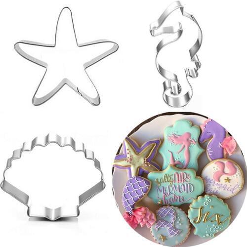 3pcs shell starfish sea horse cookie cutter Stainless alloy Biscuits mold mermaid party kids birthday party decor baking tool