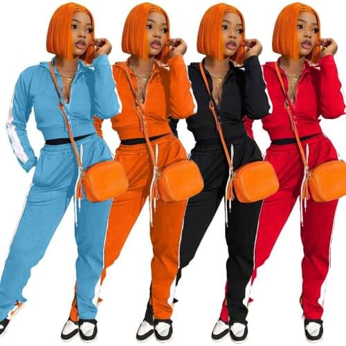 White Striped Patchwork Trakcsuit Long Sleeve Stand Neck Zipper Jacket +Lace Up Pencil Pants Two Piece Set Plus Size Outfits XXL