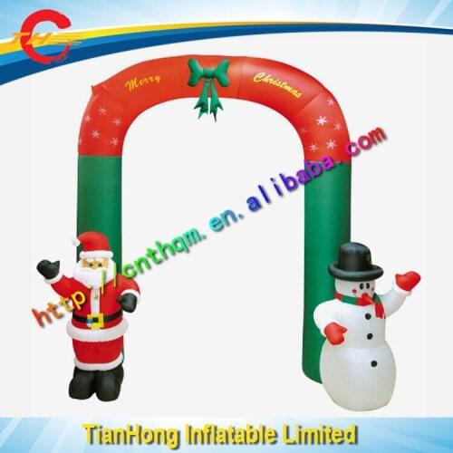 Free door shipping outdoor advertising inflatable Xmas archway for sale, snowman santa claus inflatable arches entrance