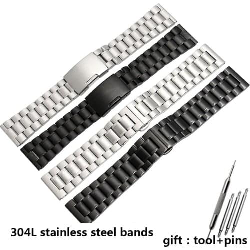 For any brand wristband stainless Steel bracelet 14mm 16mm 18mm 20mm 22mm 24mm 26mm Watch Band black silver strap