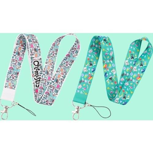 20pcs/lot G2118 Cartoon Chemistry Lanyard Mobile Phone Strap ID Card Badge Holder Rope Key Chain Keyrings Webbing Accessory Gift