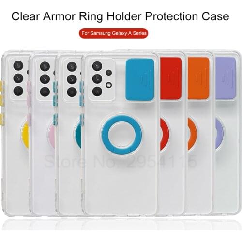 Armor Ring Holder Camera Protection Case For Samsung Galaxy A02 A12 A22 A32 A42 A52 A72 A82 2021 4G 5G Clear Silicone Soft Cases
