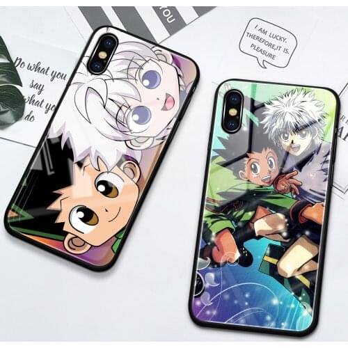 Tempered Glass Case Cute GON FREECSS Killua Zoldyck Cover for iPhone 6 6s 7 8 Plus X XS XR SE2020 11 12 Pro Max Mini