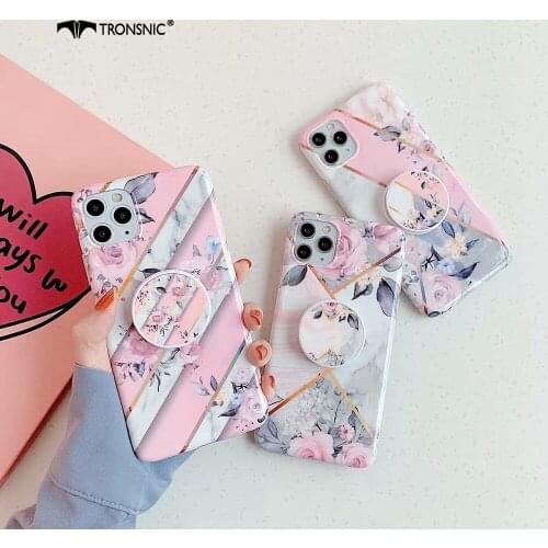 Electroplated Flower Phone Case for iPhone 11 Pro Max XR Xs Max Soft Foldable Stand Shiny Luxury Cases for iPhone 7 8 Plus Cover