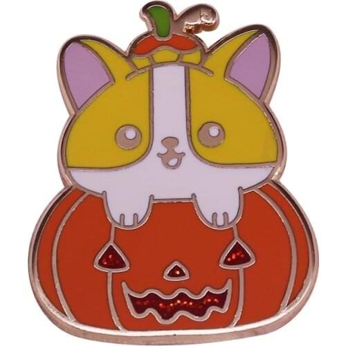 Corgi pumpkin Halloween enamel pin cute Dog puppy brooch
