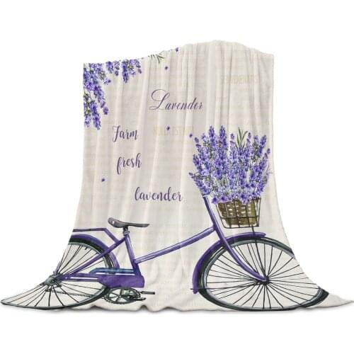 Farm Purple Fresh Flower Lavender Bicycle Flannel Blankets For Sofa Beds Bedding Room Soft Fleece Blanket Bedspread Home Textile