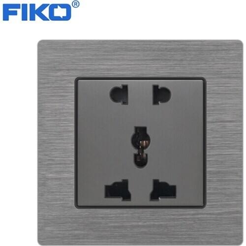 FIKO 13A Universal socket 13A 5 pin switched panel 86mm*86mm white/black/gold Aluminium Alloy panel power socket