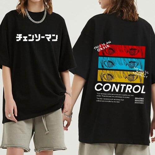 Chainsaw Man Manga Control Makima T Shirt Men Print Harajuku Short Sleeve Men Tshirt Summer Cotton 100% T-shirt Men Streetwear