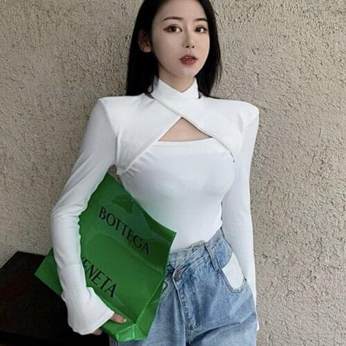 Womens Fashion Tees Autumn And Winter T-shirt Half High Neck Cross Cut Long Sleeve Ins Slim Bottomed Shirt Women Tshirt Vogue