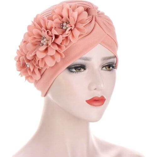 Helisopus Fashion Flower Muslim Turban Pleated Inner Hijab Cap Indian Hat Solid Cotton Islamic Wrap Underscarf Hijabs Bonnet