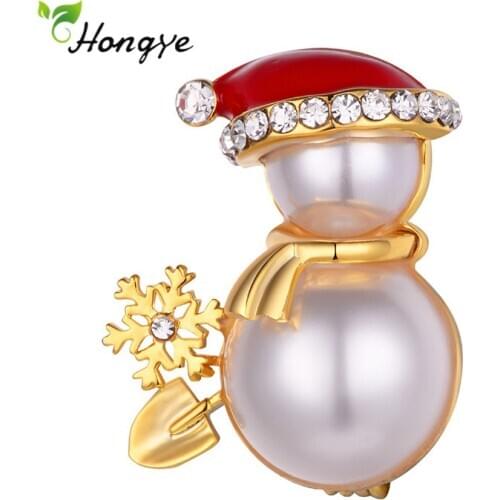 Hongye Christmas Cute Snowman Pearl Brooches For Women Party Dress Badge Pin Jewelry Accessories 2020 Snowflake Red Lacquer Hat
