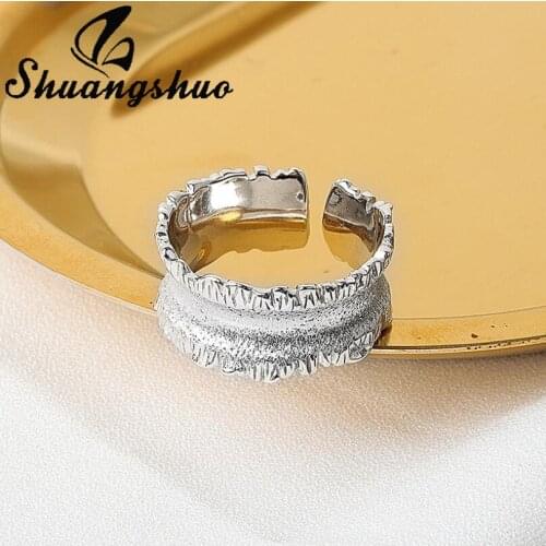 Shuangshuo Creative Fashion Retro Finger Ring for Women Antique Leaf Shape Opening Student Ring Hip-hop Punk Trend ins 2021