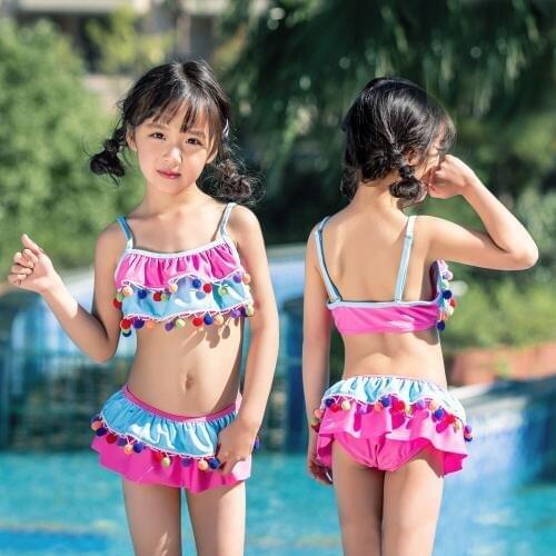 Girls' Flounce Bikini Beach Sport 2 Piece Swimsuit Kids Haler Bathing Suits Swimwear with Cap Big Child Toddler 85cm-150cm