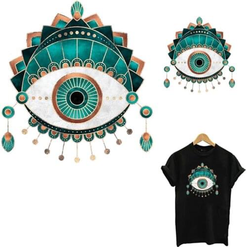 Mandala Eyes Patches On Clothes DIY Heat Transfer Women T-Shirt Hoodies Iron On Sticker For Clothes Big Eyes Applique Decora