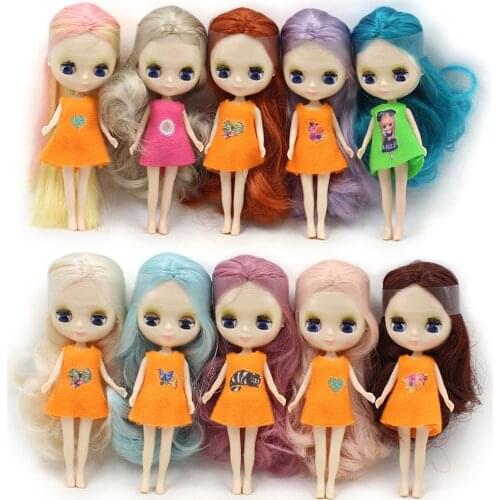 Mini Blyth no bangs nude doll 10CM different hair color with random dress as gift DIY fashion toys