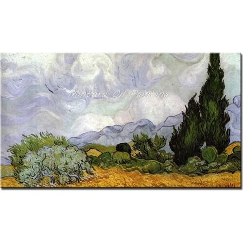 Mintura Hand Painted Vincent Van Gogh Impressionist Famous Oil Painting On Canvas Wheat Field With Cypresses For Home Decoration