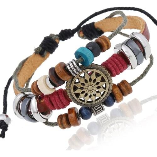 Kirykle Women Lady Men Bohemia Style Beaded Multilayer Hand Woven Bracelet Pendent Charm Wrist Bangle Wristband Fashion Jewelry