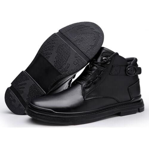 Men Winter Leather Boots Fashion Short Plush Waterproof Ankle Bootie Male High-tops Shoes Winter Snow Boots