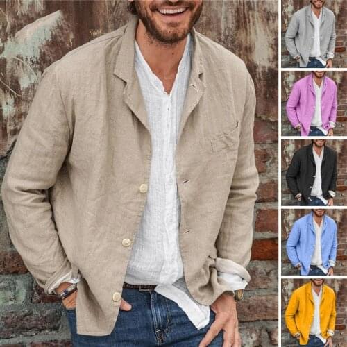 Mens Casual Suit Jacket Pure Cotton Long-Sleeved Lapel Streetwear Jacket Single-Breasted Mens Casual Suit 2021 Autumn New