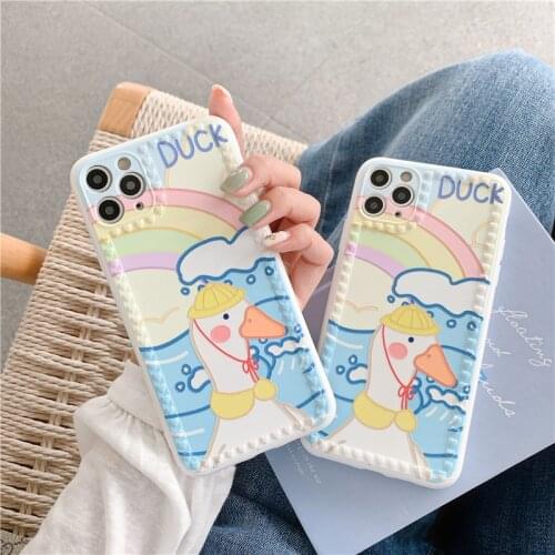 Funny Cute Duck Phone Case For iphone 11 Pro Max 7 8 plus X XR XS Max SE 2020 Soft Silicone Back Cover Cartoon Fashion Girl