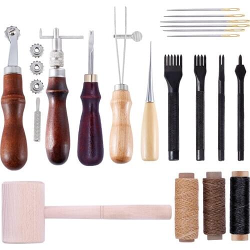 Leather Craft Hand Stitching Sewing Tools Kit Waxed Thread Awl Thimble Scissors Needles Ruler Set DIY Manual Leathercraft