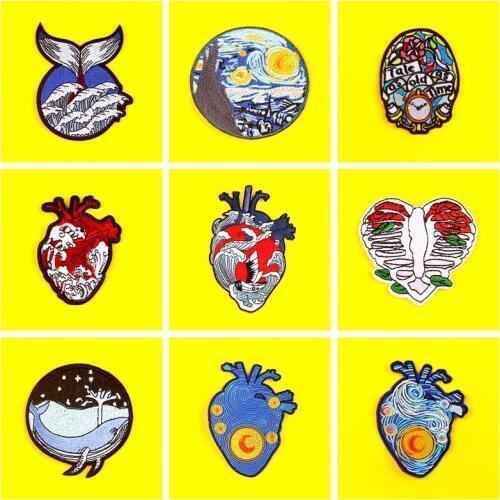 Punk patches Embroidered Stripe stalker Patch Skull Sticker On Clothes landscape patches heart Applique patch Jacket Jeans sewin