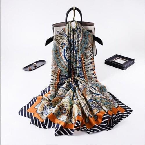 New summer women fashion soft silk scarf flower printing scarf female Sun protection Party travel shawls Beach cover-ups wraps