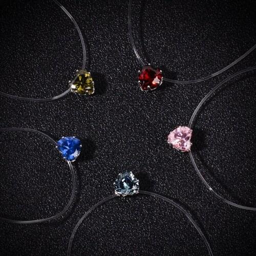 Heart-Shaped Transparent Fishing Line Necklace for Women Unique Rhinestone Pendant Necklace Invisible Choker Chain Jewelry