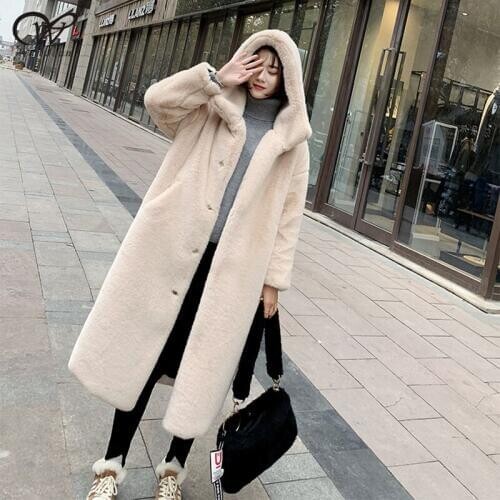 Winter Coat Women Hooded Faux Mink Fur Coat Women Thick Warm Faux Fur Jacket Ladies Long Plush Coat female Solid Overcoats WJ423