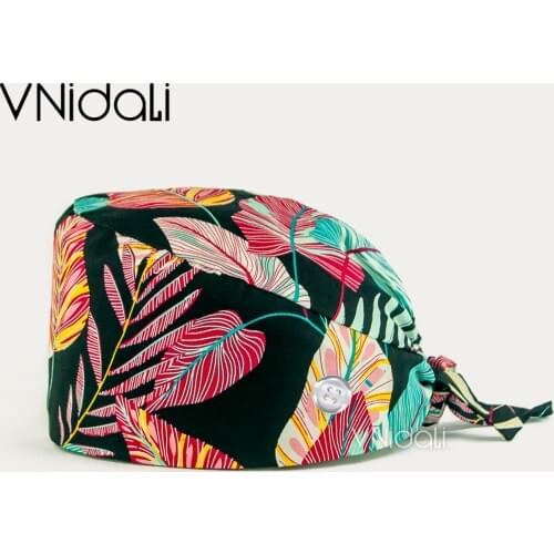 Flower print Scrub cap beauty salon nursing cap lab pet shop scrub hat with button nurses hats for women accesorios medicos