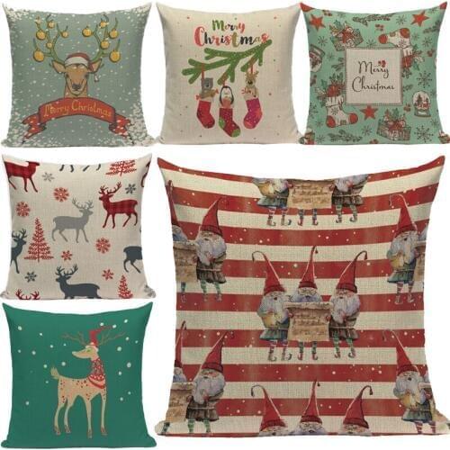 Christmas pattern cushion cover high-quality linen-cotton 45cm*45cm cushion cover is suitable for sofa bedroom pillow cover