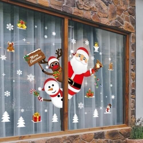 Removable Merry Christmas Window Stickers Santa Clause Snowman Christmas Decorations for Home Navidad 2020 Happy New Year 2021