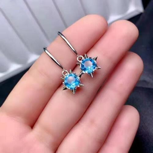 High-quality Blue Topaz Real 925 Sterling Silver Star Earrings Fine Fashion Sweet Jewelry For Women Free Shipping Meibapj FS