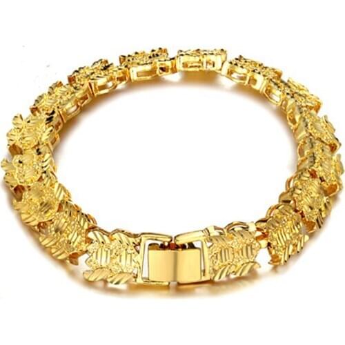 Wide Wrist Chain Link Yellow Gold Filled Bracelet For Women Men