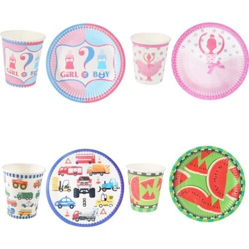 Hot Pink Watermelon Plates Disposable Tableware Engineering Vehicle Paper Cups Gift Bags Wedding Baby Shower Decoration Supplies