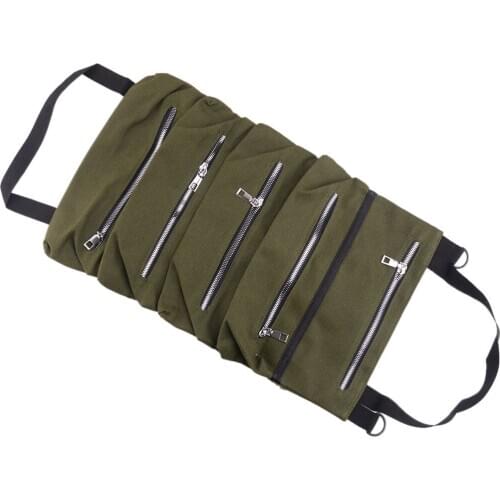 Universal Car Multi-Purpose Tool Roll Up Storage Bag Wrench Organizer Seat Hanging Pouch Green Oxford Cloth