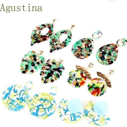 Green Acetate Acrylic Earrings For Women Boho Statement Bohemian Long Drop Geometric Color Dangle Earrings Summer New Unique cc