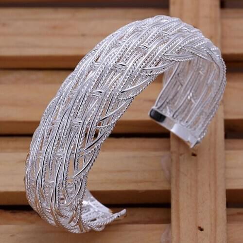 Free Shipping Fashion 925 Silver Big Web Bangle Bracelet for Women Jewelry Factory Price SMTB139