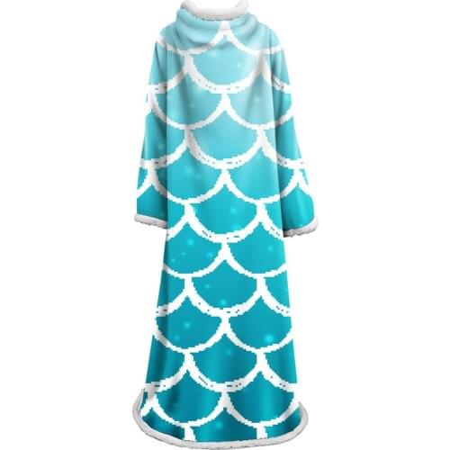 Winter Blanket With Sleeve Mermaid Scales Printed Sofa Bed Cover Throw Christmas Fleece Velvet Blanket